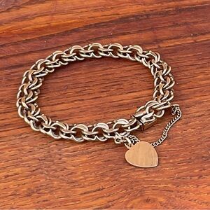 Antique 12K Yellow Gold GF Double Link Bracelet by BALLOU 7.5”, 19g, w/ Charm